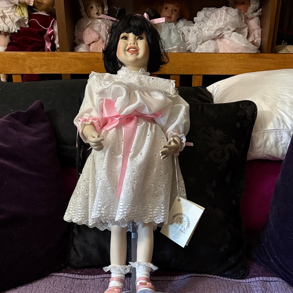 Jasmine Elegant Doll in White Lace Dress with Pink Accents